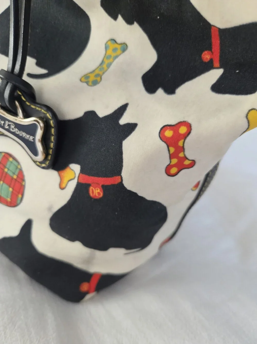 Dooney & Bourke Black Scottie Dog Print Tote, Cream Background + Plaid Interior